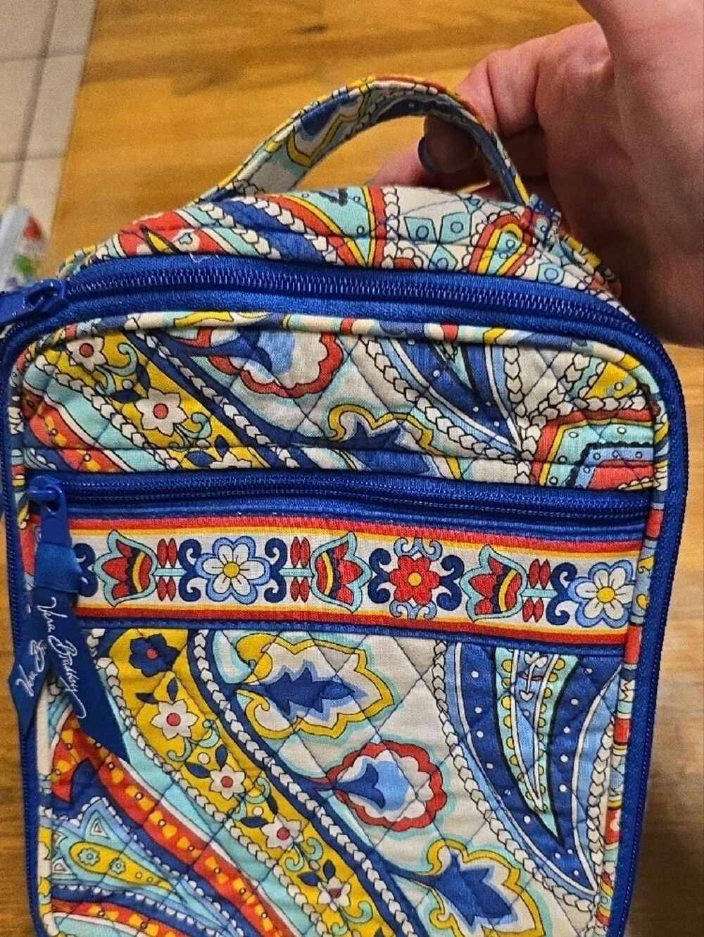 Vera Bradley Blue, Yellow & Red Paisley Quilted Cosmetic Case